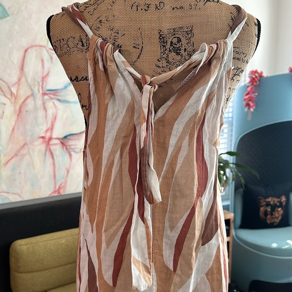 🤎🤎🤎Christina Vergani medium linen dress brown tan maxi - Picture 5 of 9